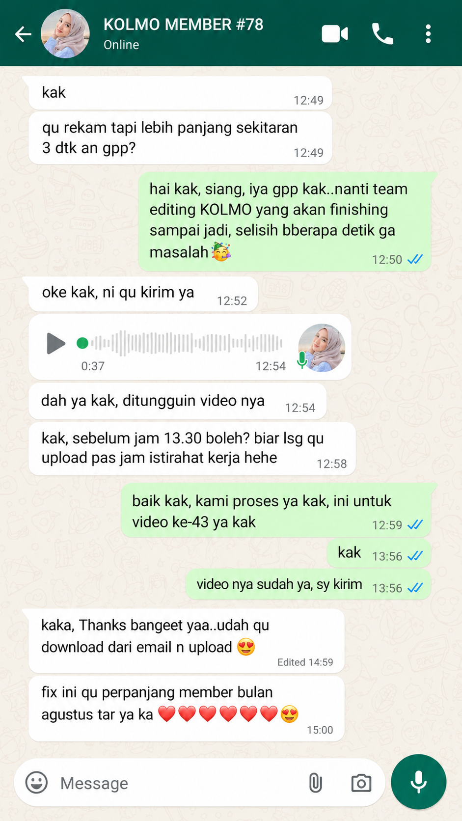Chat member KOLMO #78 — video jadi, member diperpanjang